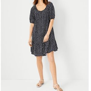 Ann Taylor Petite Polka Dot Tie Back Flounce Shift Dress